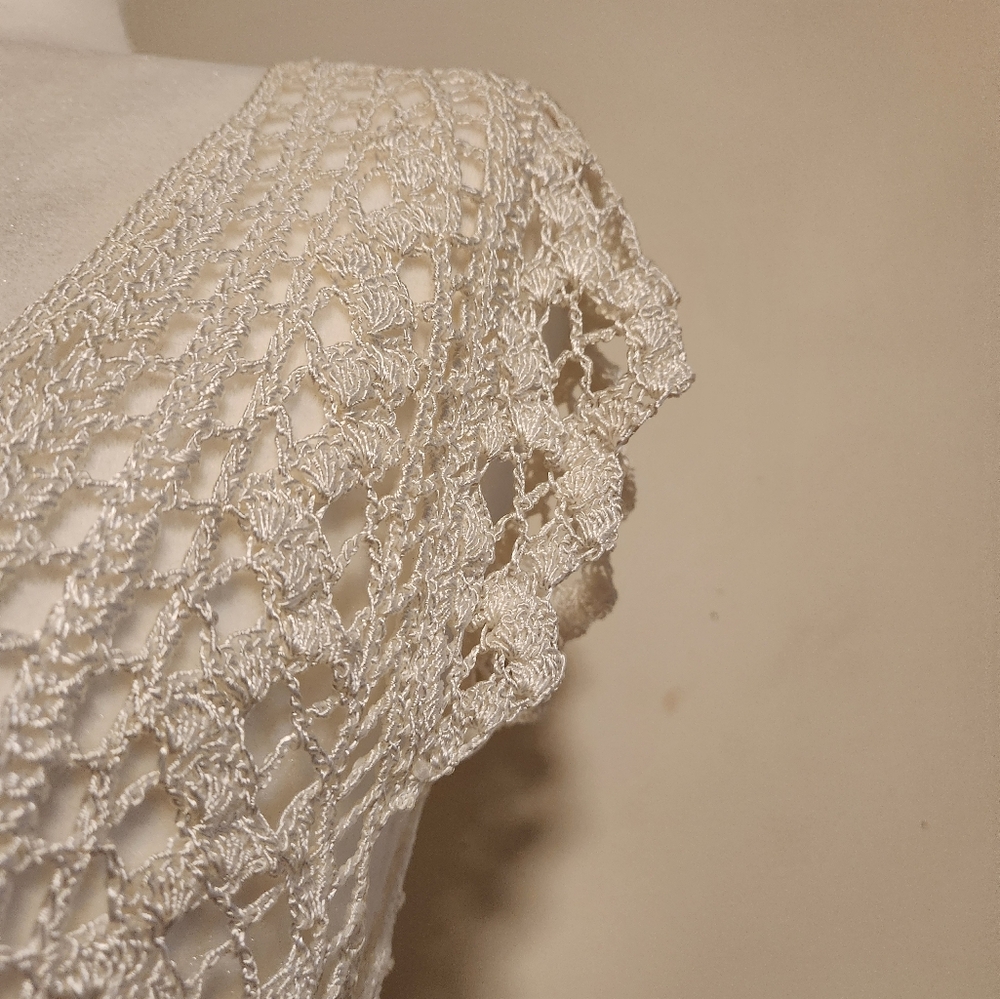 Vintage White House Black Market Medium M White Crochet Knit Tunic Top Coverup - Picture 4 of 12
